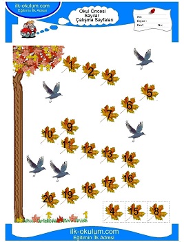 Çocuklar İçin Sayılar Çalışma Sayfaları 